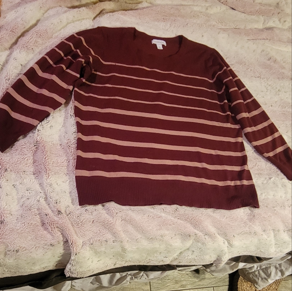 Liz Claiborne Maroon Sweater with Light Pink Stripes